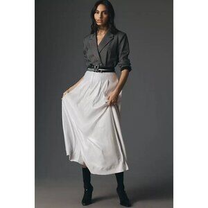 NWT Anthropologie Avery Pleated Maxi Skirt Sequin 20W Silver Party Cockail